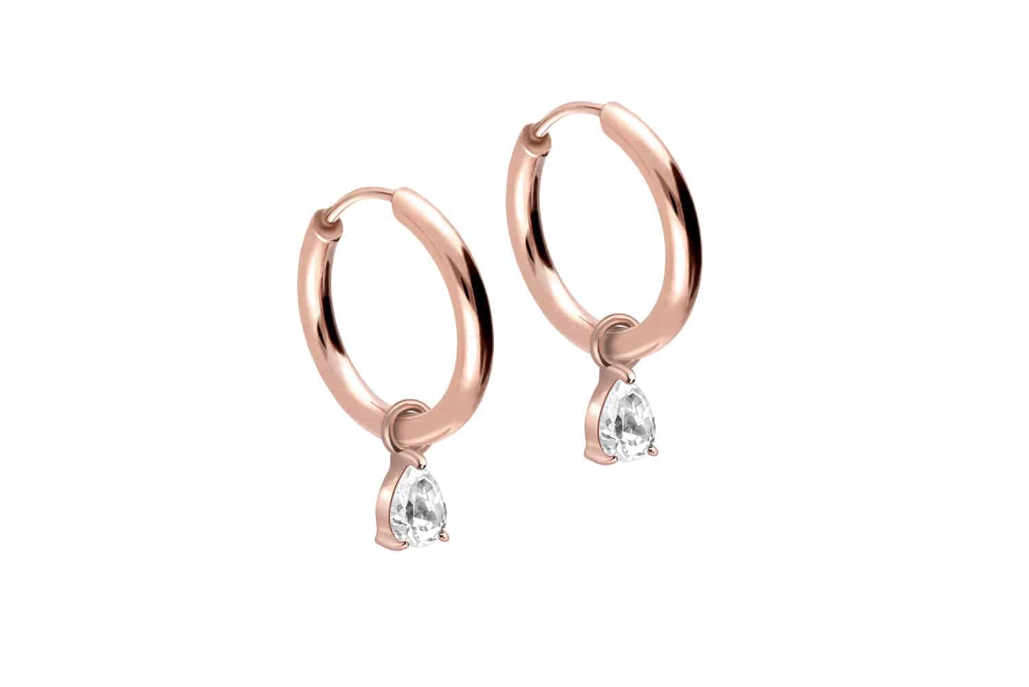 Chirurgenstahl Ohrclicker Creolen EINGEFASSTER KRISTALLTROPFEN von Piercingline